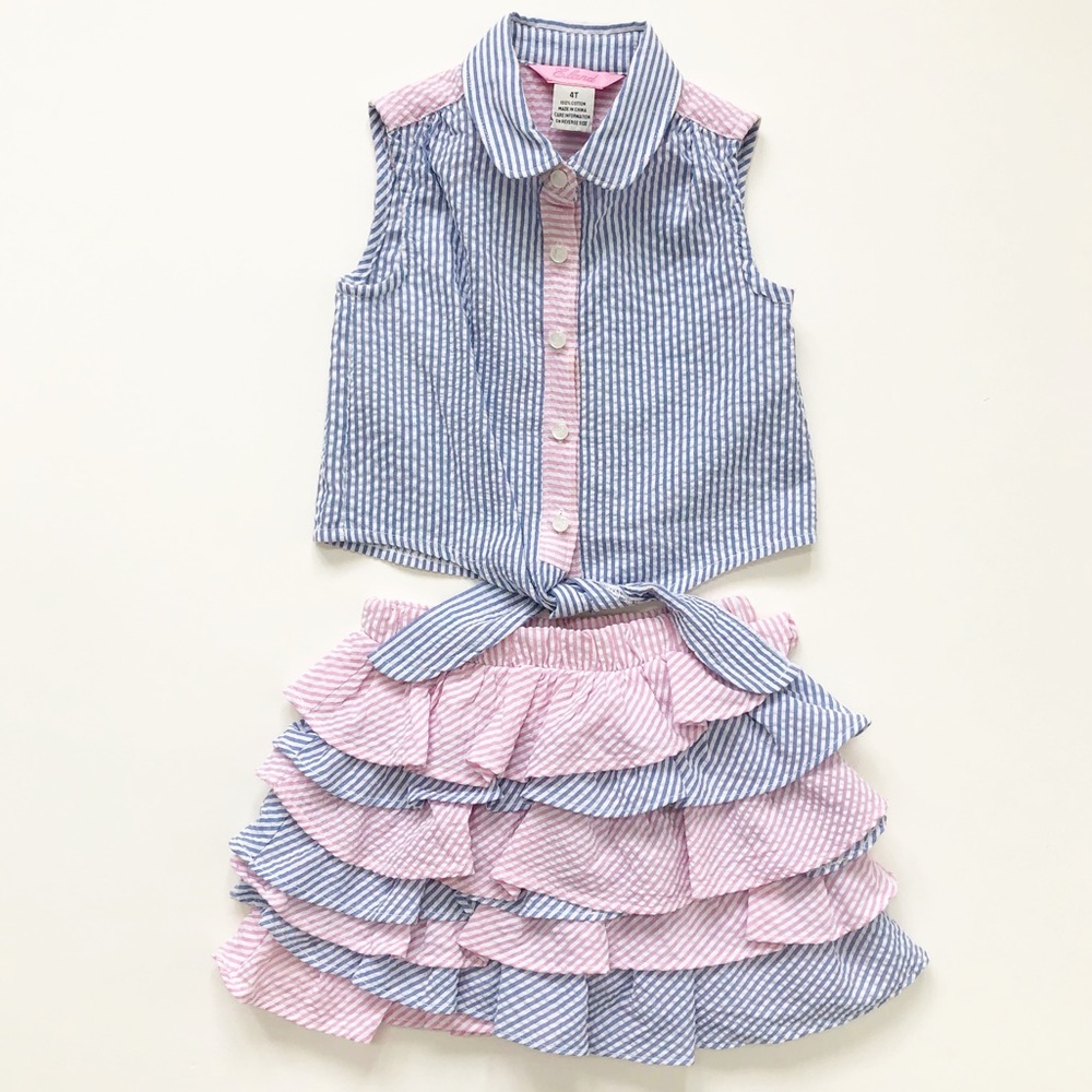 E-Land 2 PC Seersucker Skirt Set EUC Size 4